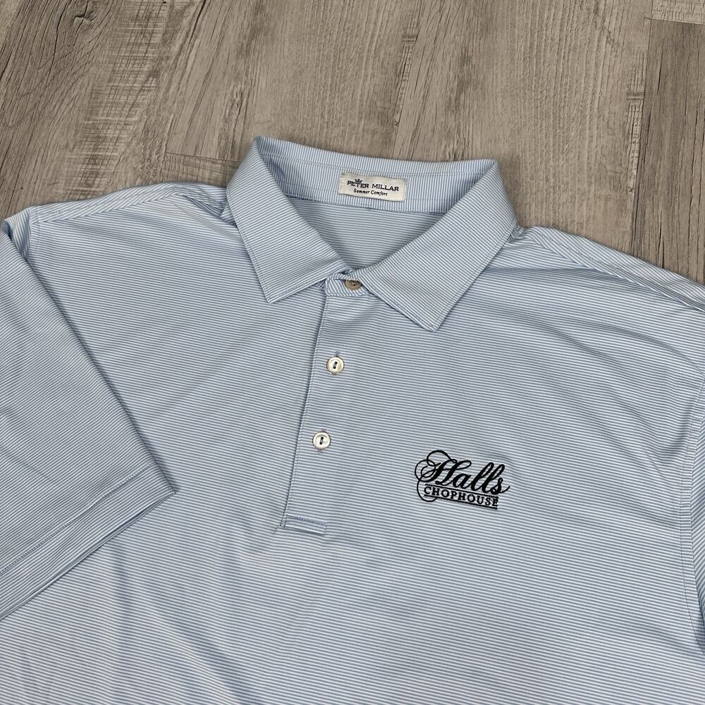 Peter Millar Summer Comfort Polo Shirt Mens XL Blue Striped Golf Halls Chophouse